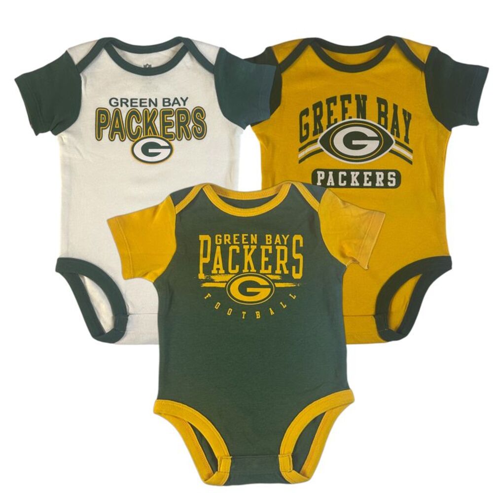 NFL Green Bay Packers Infant Boys Short Sleeve Bodysuit 3pk, 18 Months